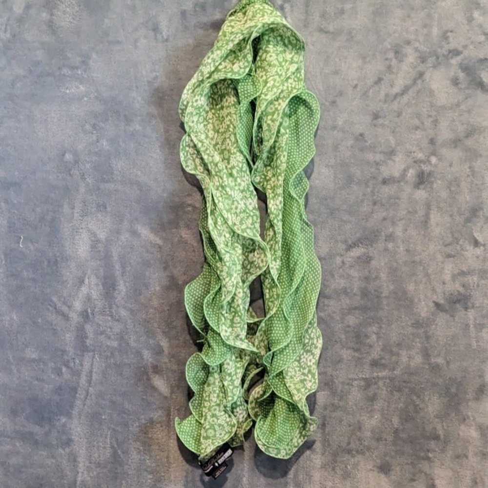 Brooks Brothers Green White Silk Floral Polka Dot Ruffleβ Scarf Ivy Tech Collab